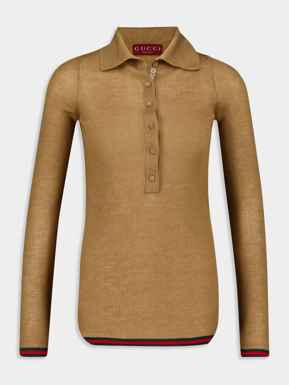 Camel Fine Rib Cashmere-Silk Knit Polo Knitwear Womens - women's knitwear cheap
