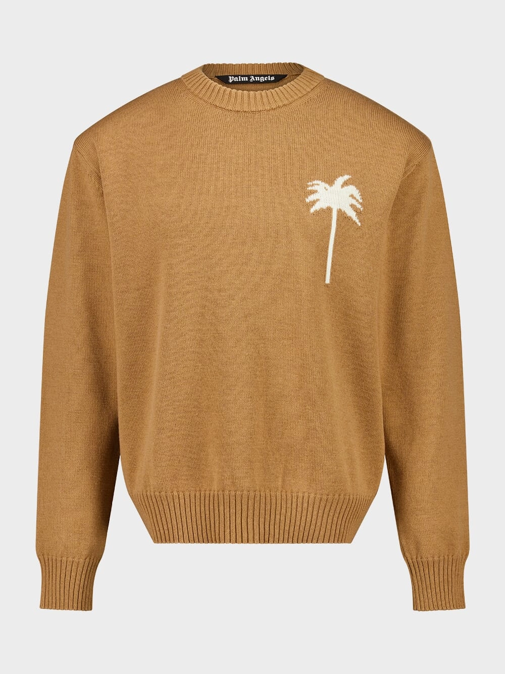 Camel Palm Tree Intarsia Crewneck Jumper Knitwear Mens - men's sweaters sale