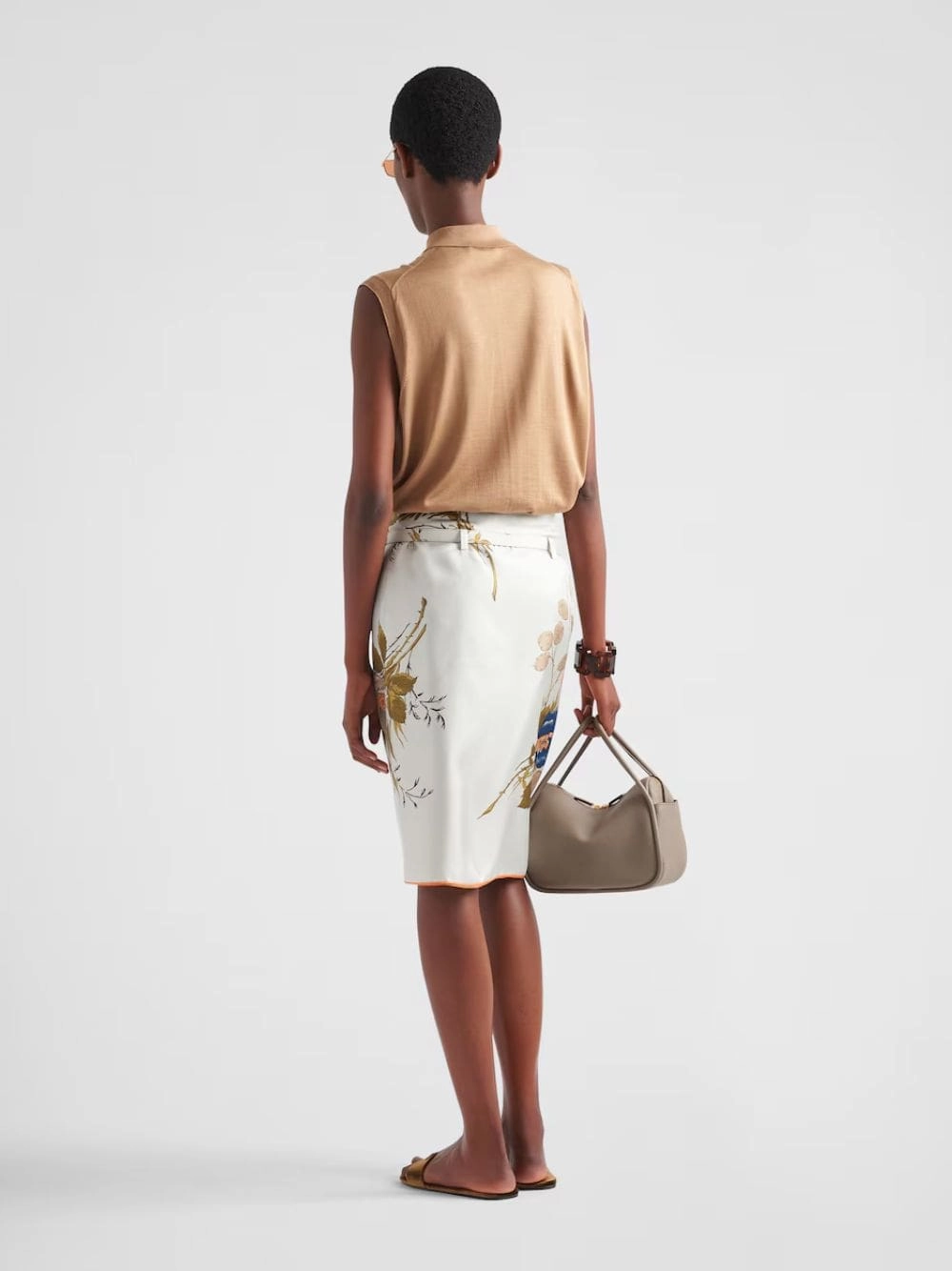 Camel Sleeveless Silk Polo