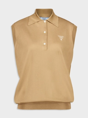 Camel Sleeveless Silk Polo Knitwear Womens - women's knitwear cheap