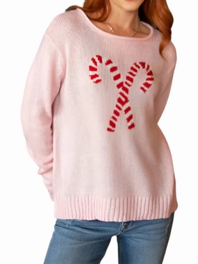 Candy Cane Crewneck Sweater In Artic Pink Tops Womens - embroidered tops sale