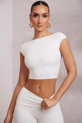 Cap Sleeve Open Back Crop Top in White Tops - tops on sale