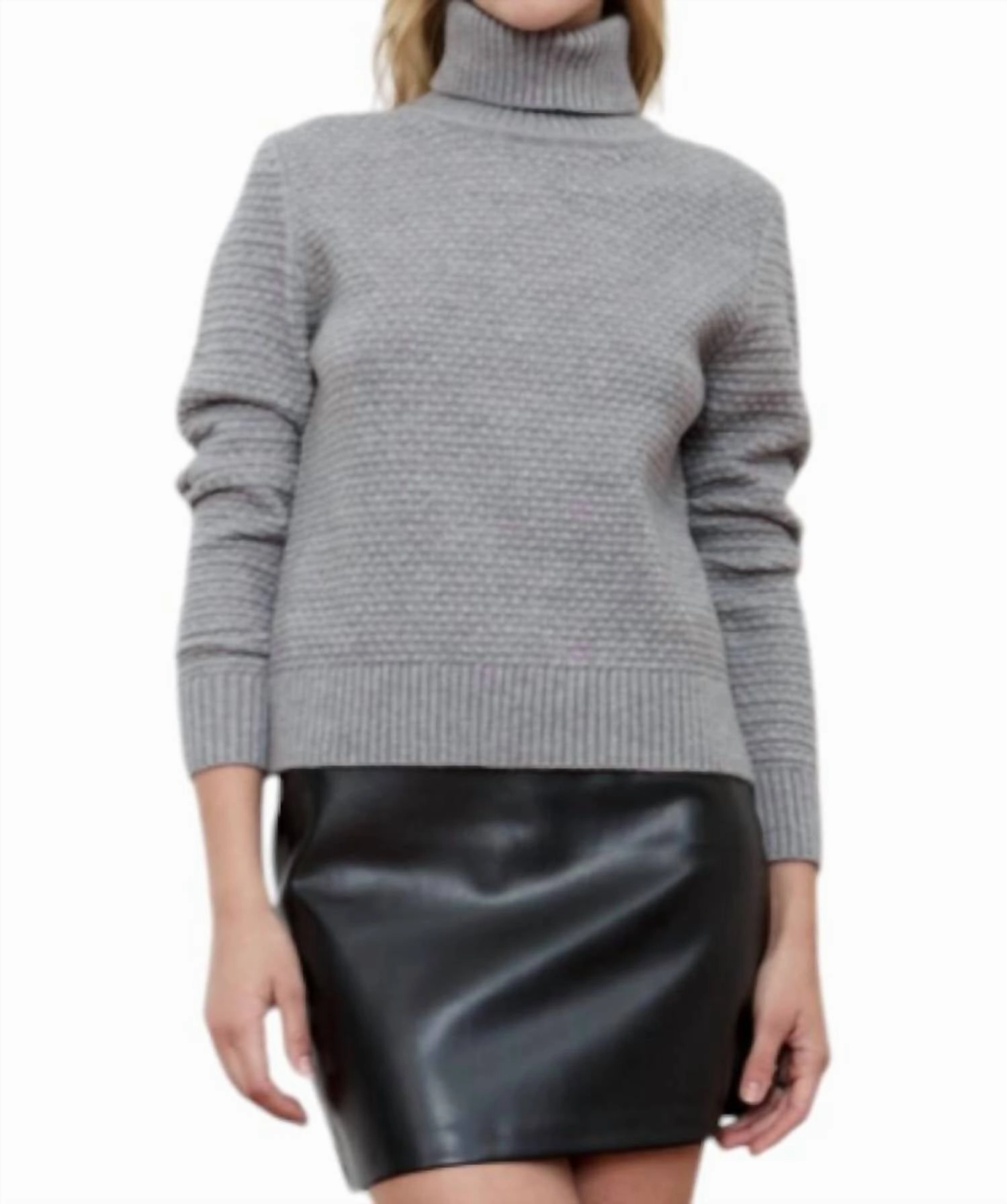 Carly Turtleneck Sweater In Grey Melange Tops Womens - embroidered tops sale