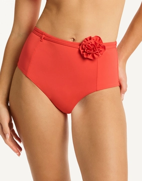Casa Del Mar Belted High Waist Bikini Pant - Flame Swim Womens - beachwear discount