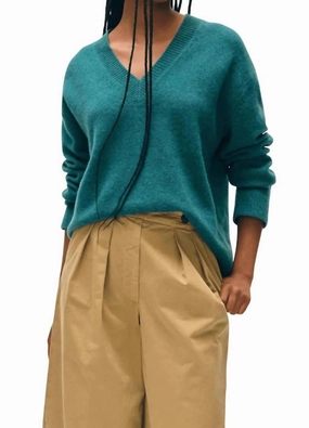 Cashmere Rib Trim V Neck Sweater In Jade Heather Tops Womens - sheer tops clearance