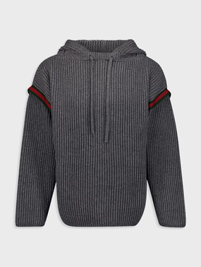 Cashmere Ribbed-Knit Hoodie Knitwear Mens - men's sweaters sale
