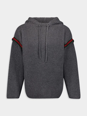Cashmere Ribbed-Knit Hoodie Tops Mens - thermal tops