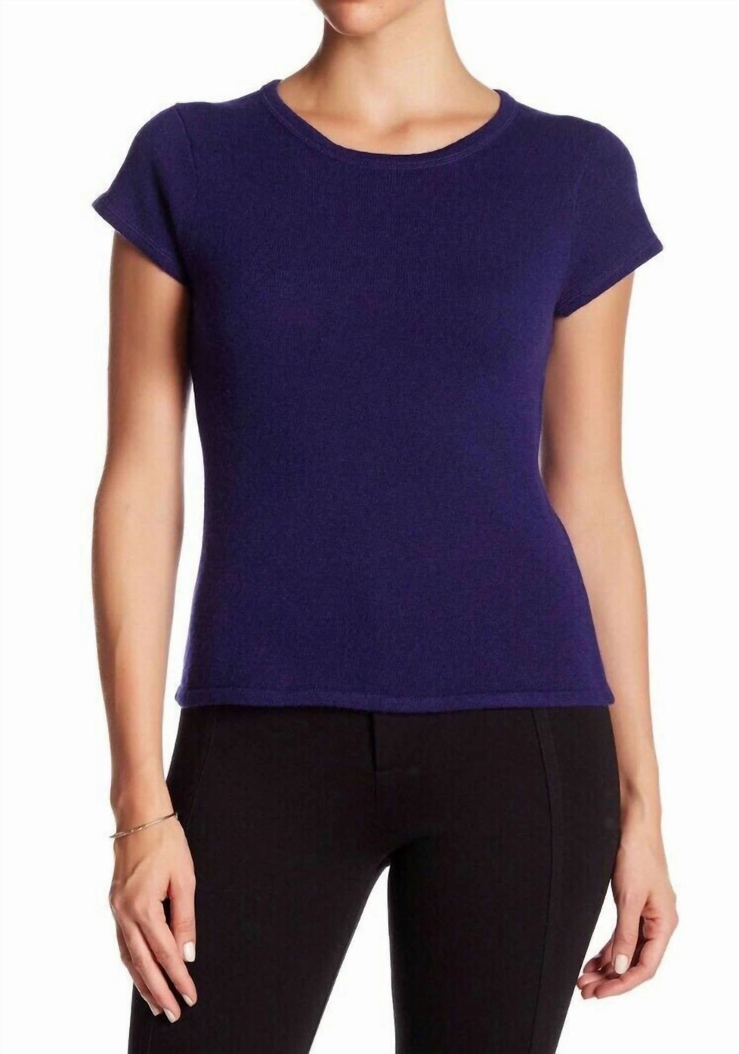 Cashmere Short Sleeve Crew Neck Sweater In Purple Tops Womens - sheer tops clearance