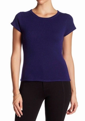 Cashmere Short Sleeve Crew Neck Sweater In Purple Tops Womens - sheer tops clearance