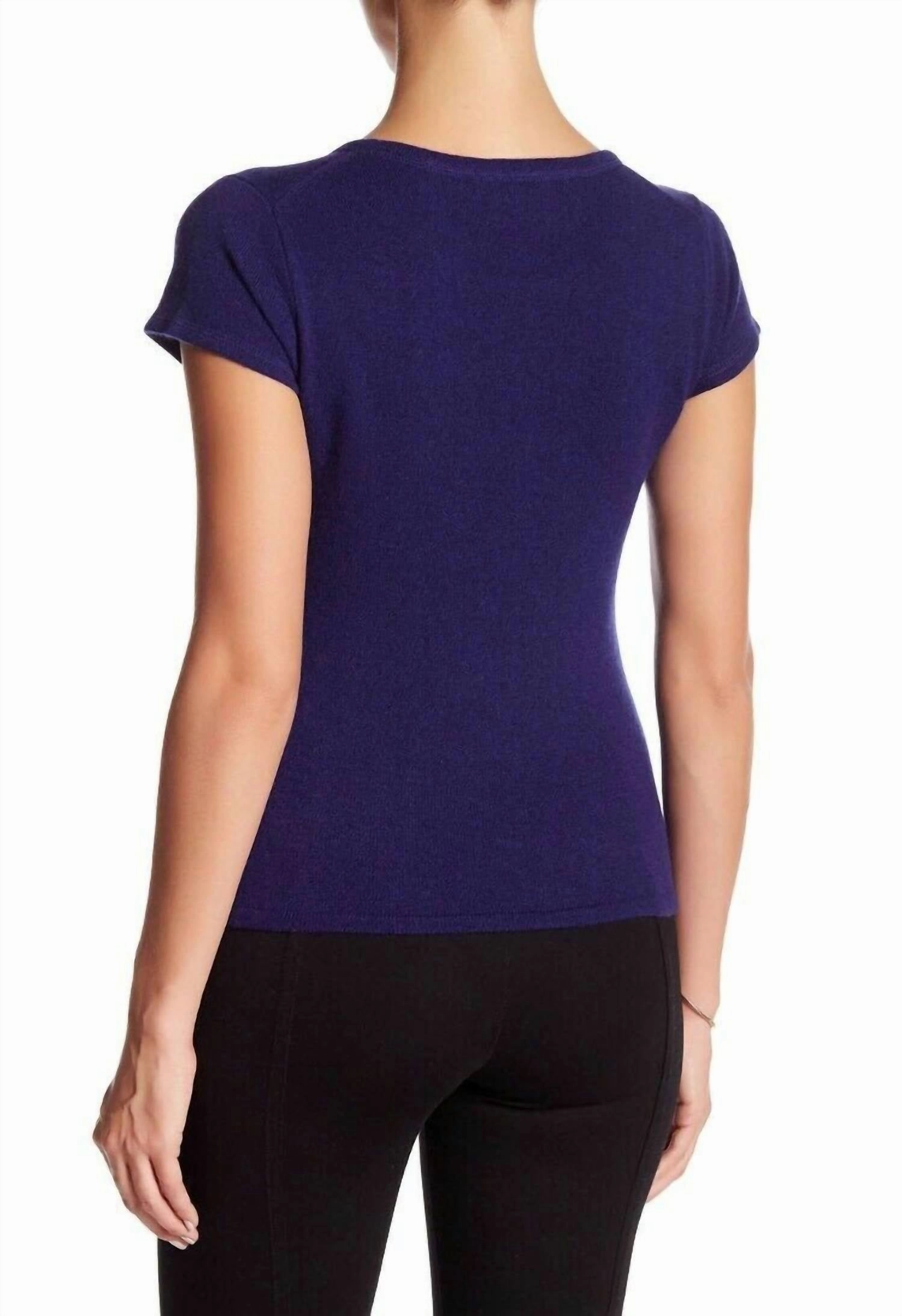 Cashmere Short Sleeve Crew Neck Sweater In Purple