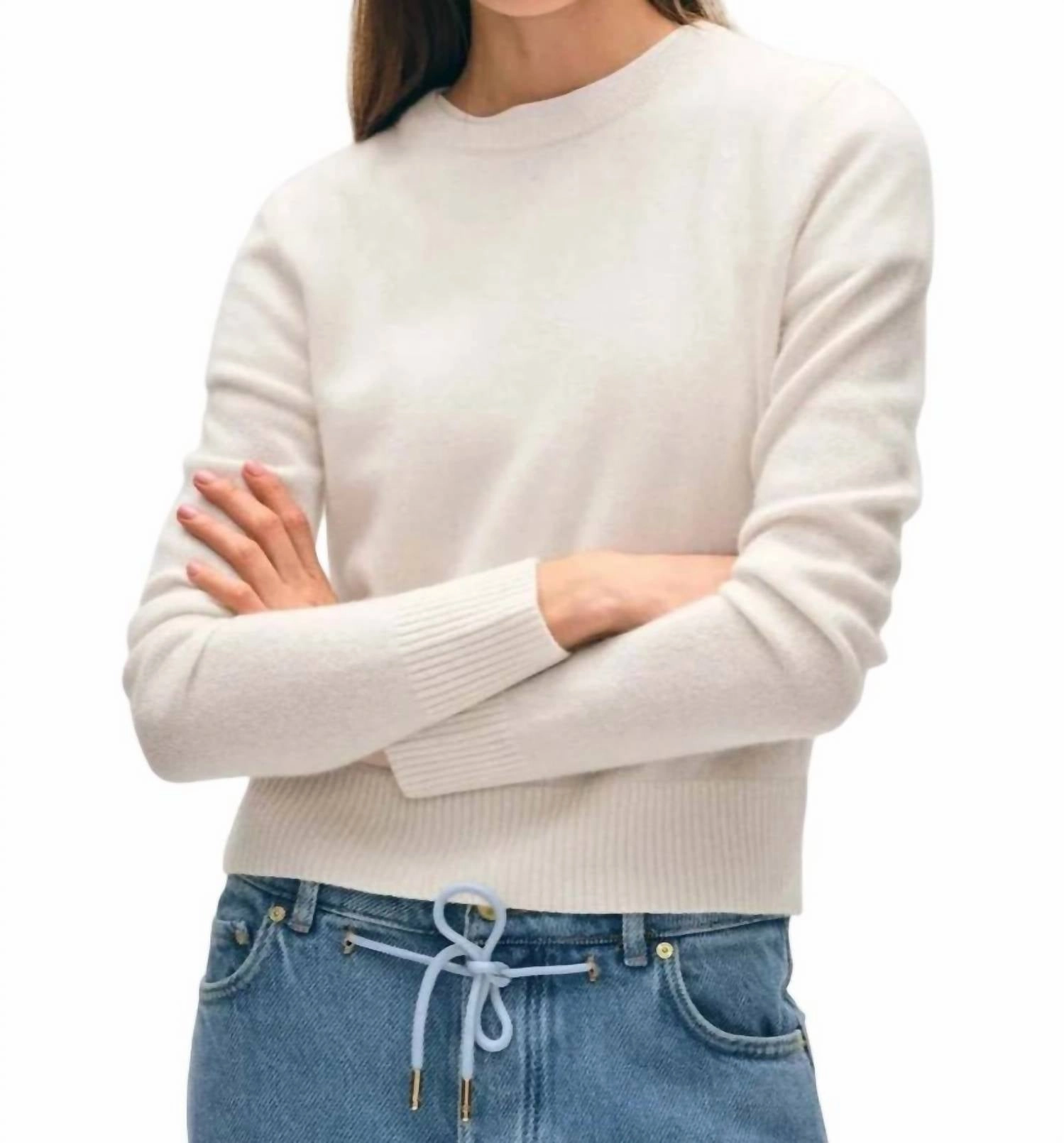 Cashmere Shrunken Classic Crew Top In Soft White Tops Womens - sheer tops clearance