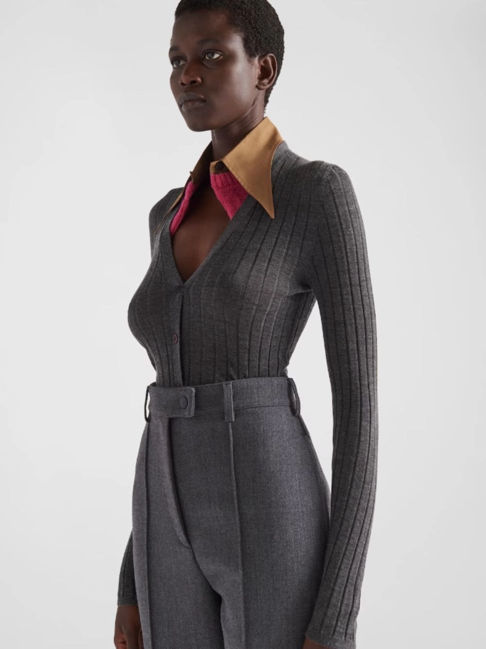 Cashmere-Silk Ribbed Knit Cardigan