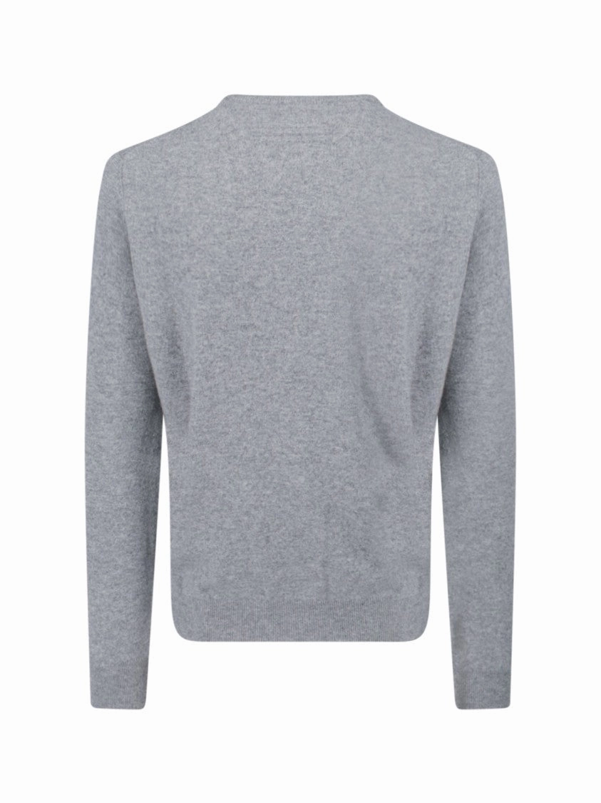 Cashmere Sweater Gray Crew Neck Ribbed Trim