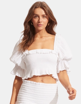 Caspian Shirring Top - White Swim Womens - swimwear sale