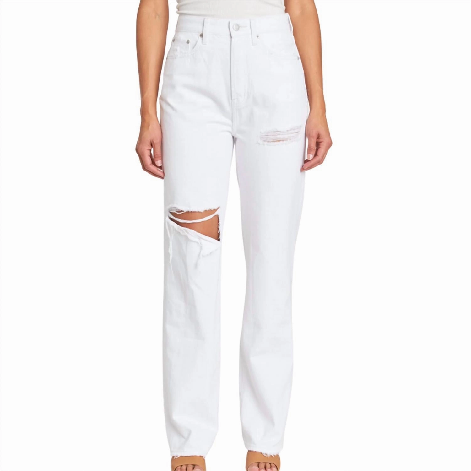 Cassie Super High Rise Straight In Snowfall Distressed womens sweatpants cheap