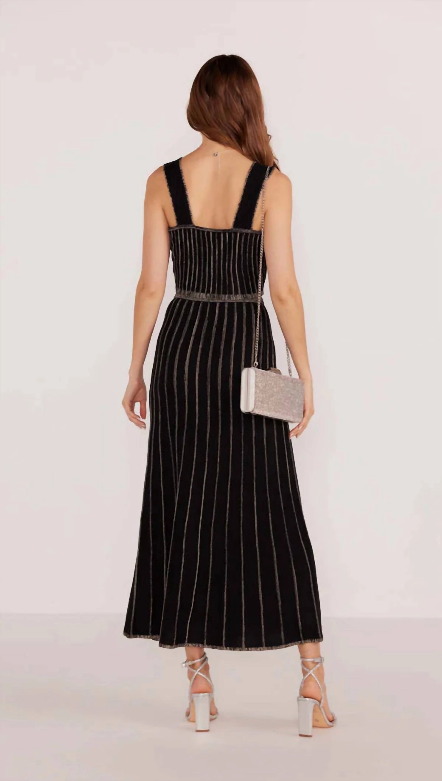Celia Lurex Stripe Midi Skirt In Black Combo