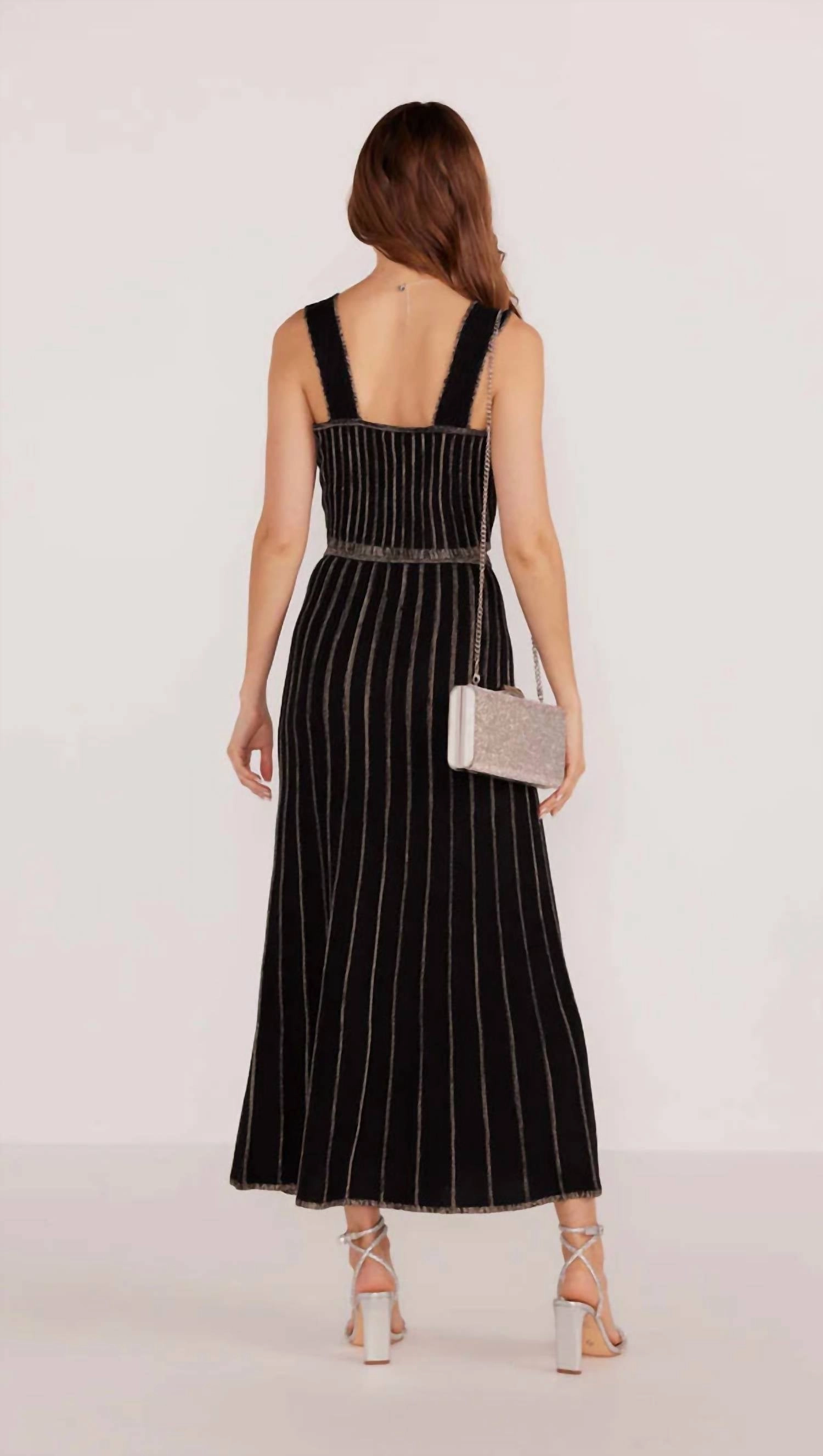 Celia Lurex Stripe Midi Skirt In Black Combo