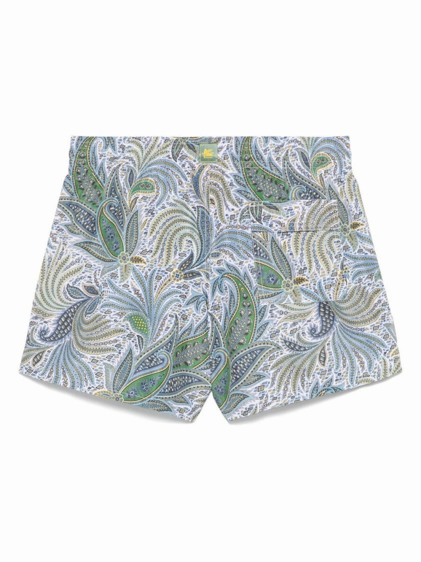 Cerulean Blue Paisley Printed Shorts