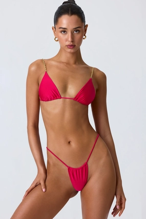 Chain-Embellished Triangle Bikini Top in Raspberry Pink Swim Womens - high-waisted bikinis