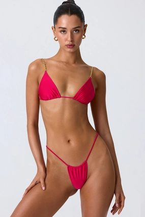 Chain-Embellished Triangle Bikini Top in Raspberry Pink Swim Womens - plus size swimwear