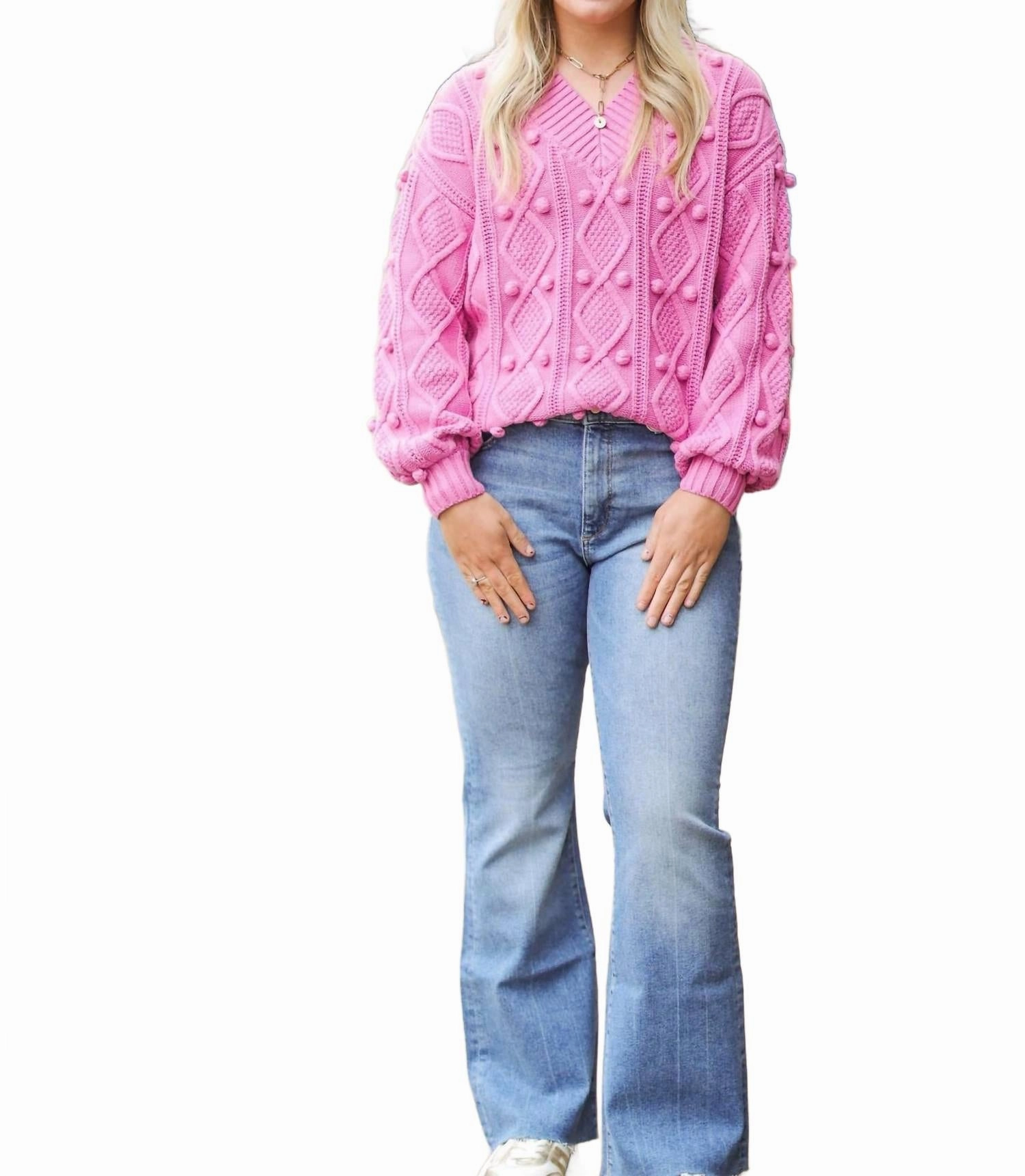 Charlie V Neck Sweater In Super Pink Tops Womens - peplum tops outlet