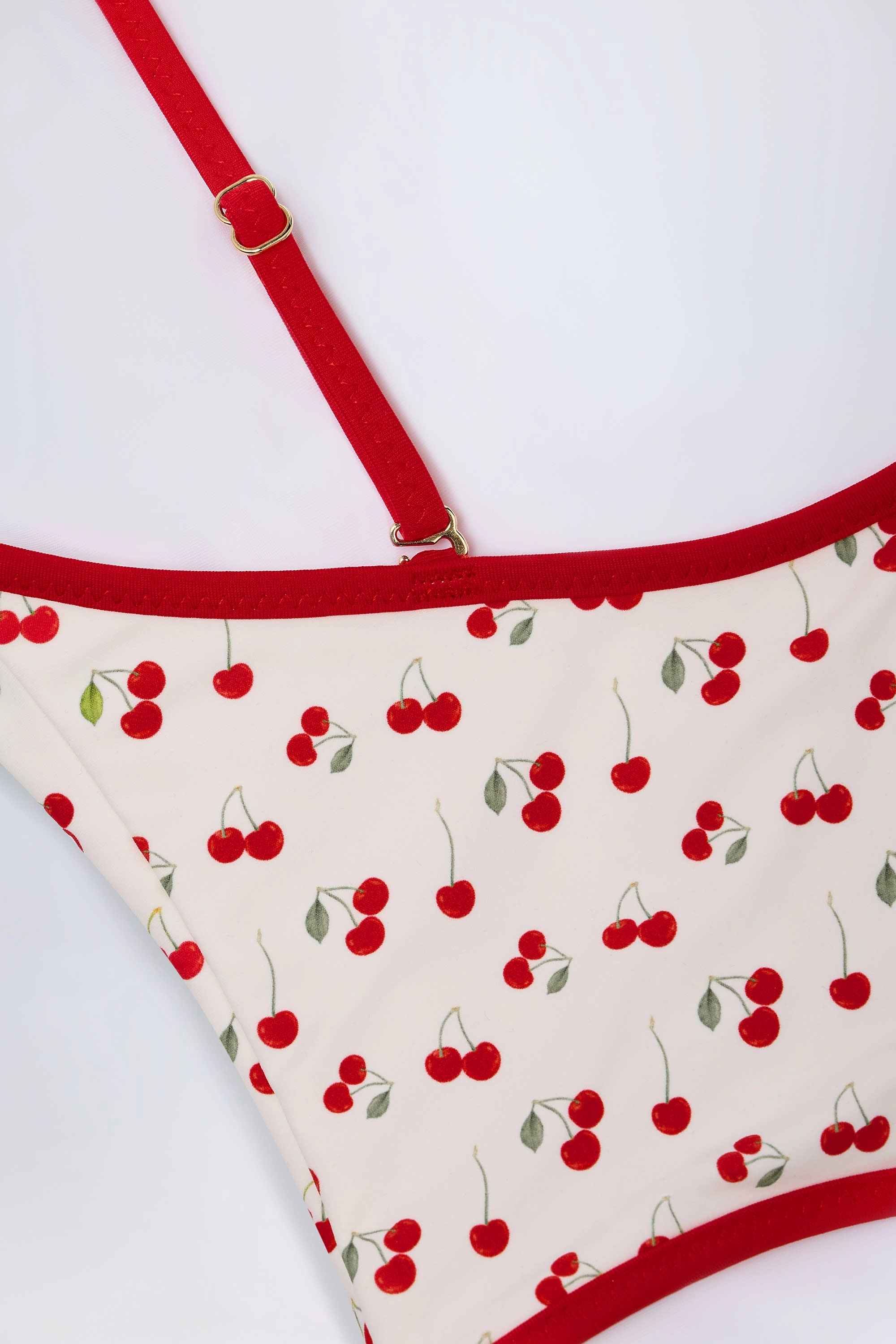 Charm-Detail Cross-Back Swimsuit in Cherry Print