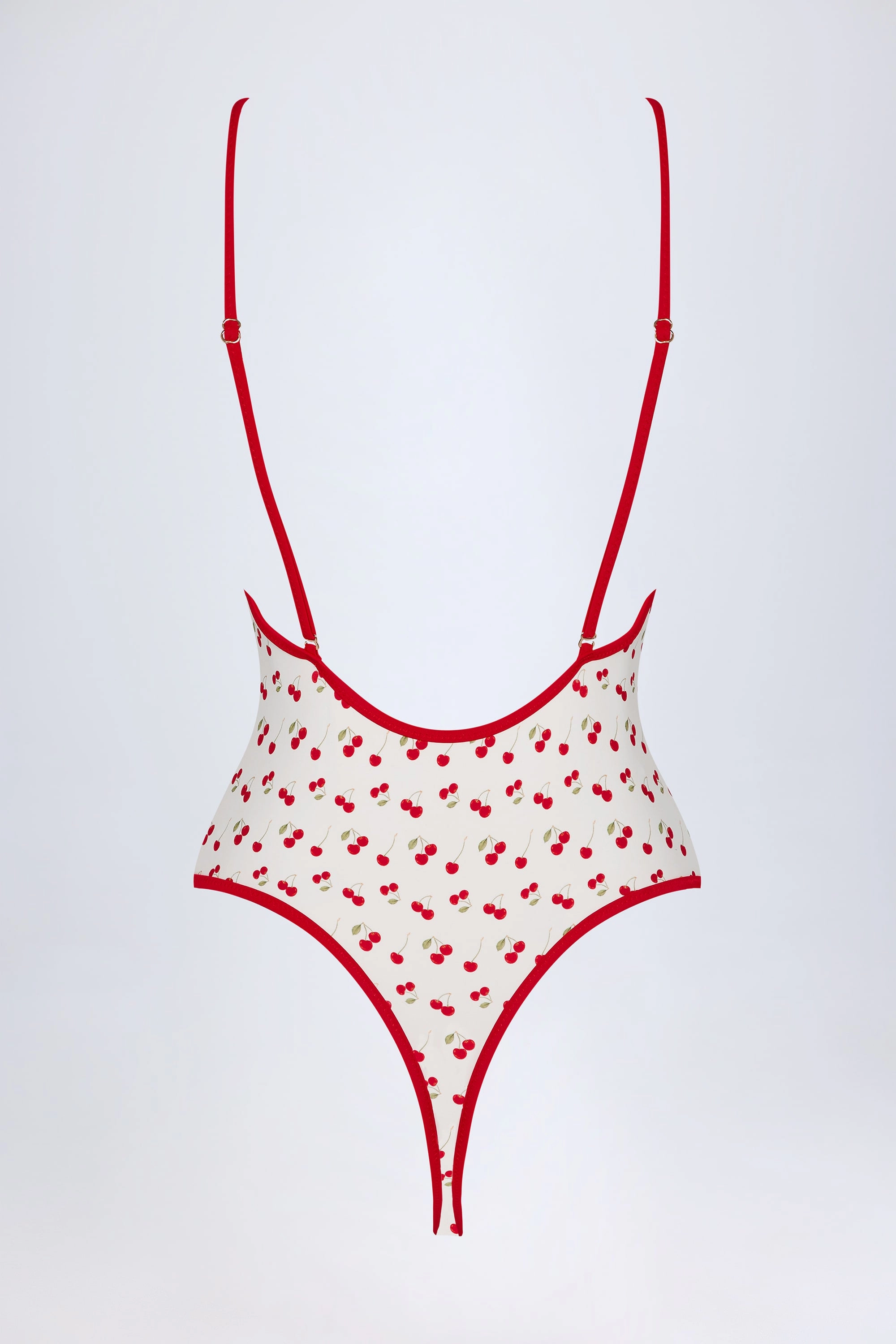 Charm-Detail Cross-Back Swimsuit in Cherry Print