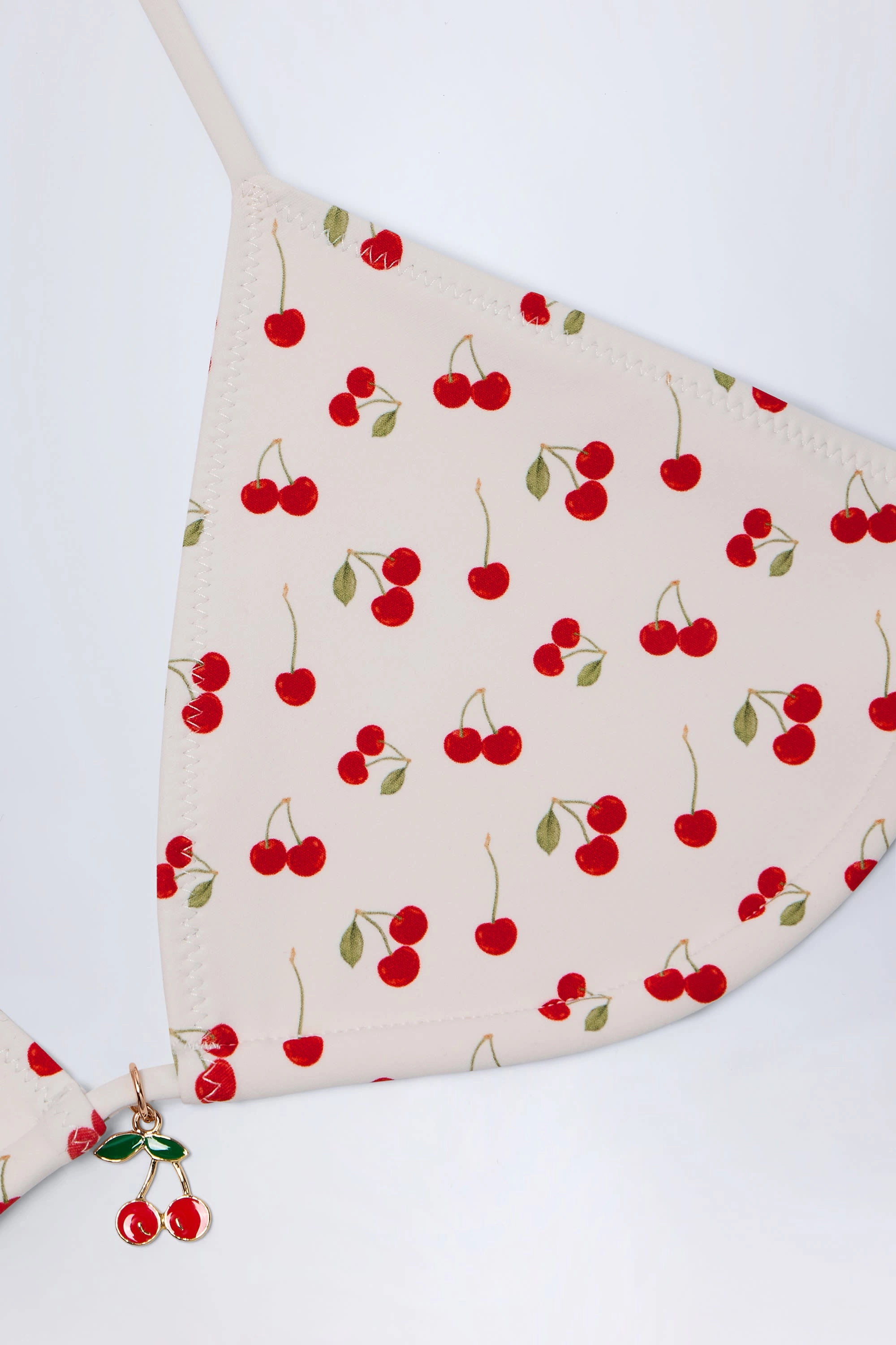 Charm-Detail Triangle Bikini Top in Cherry Print