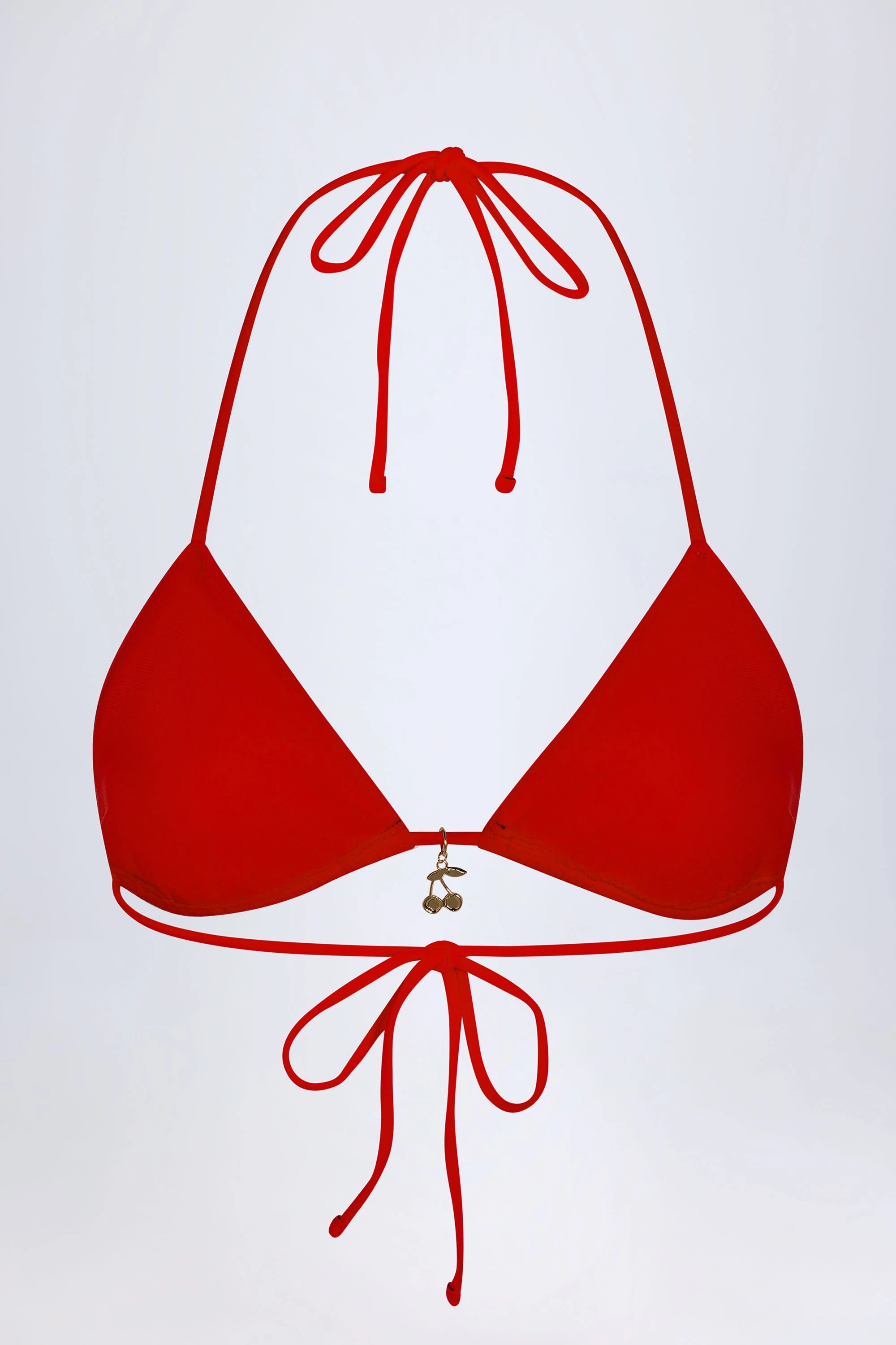 Charm-Detail Triangle Bikini Top in Fiery Red