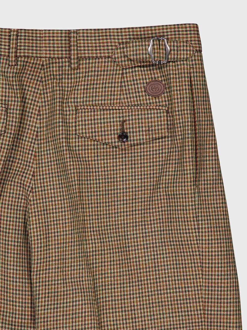 Check-Pattern Wool Trousers