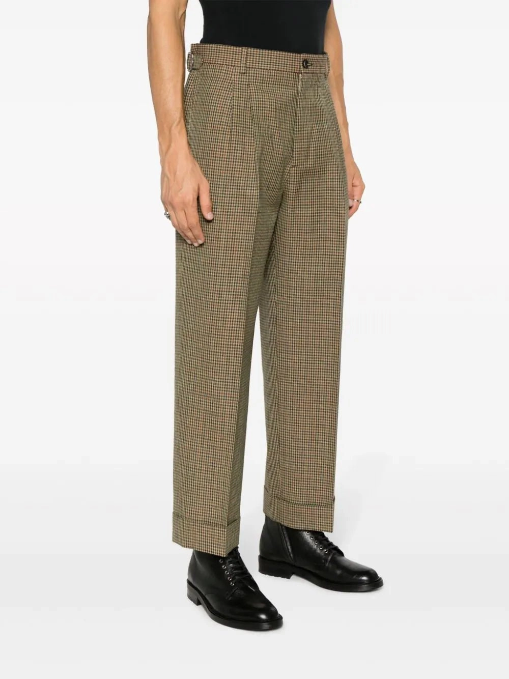 Check-Pattern Wool Trousers