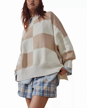 Checker Easy Street Sweater In White Sand Tops Womens - high-neck blouses