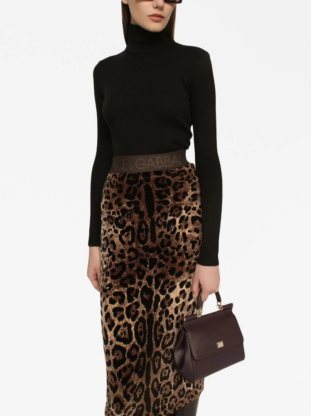 Chenille Leopard-Print Cotton Midi Skirt