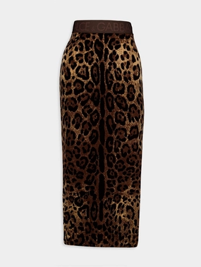 Chenille Leopard-Print Cotton Midi Skirt womens slacks clearance