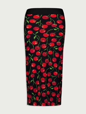 Cherry-Print Midi Pencil Skirt womens slacks clearance