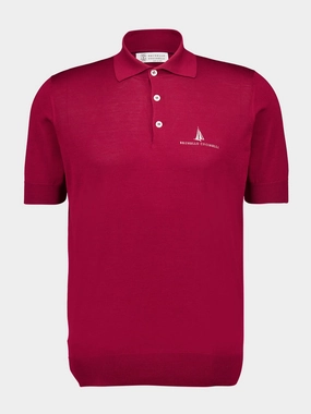 Cherry Red Knitted Polo with Buttoned Neck Tops Mens - men's t-shirts outlet