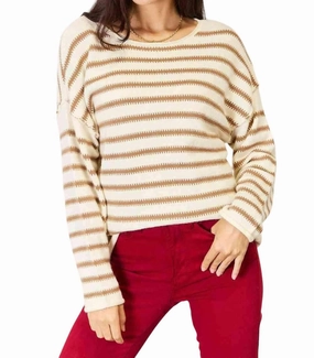 Chic Striped Boat Neck Sweater Tops Womens - high-neck blouses