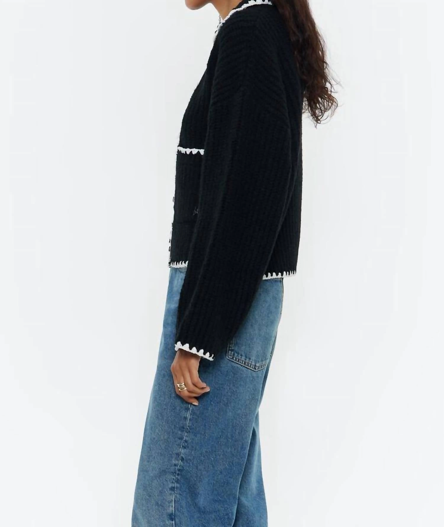 Chunky Crop Shaker Stitch Cardigan In Black