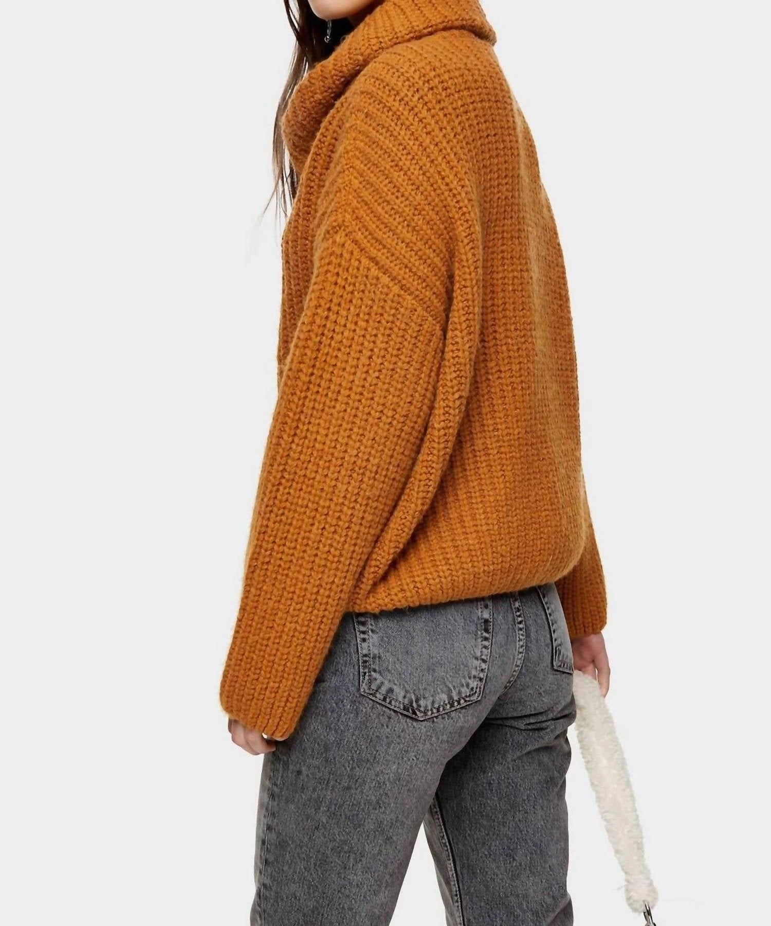 Chunky Knit Turtleneck Relaxed Sweater In Brown