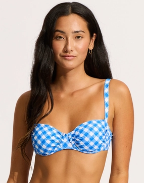 Ciao Bella Check Ruched Underwired Bikini Top - Azure Swim Womens - beachwear discount