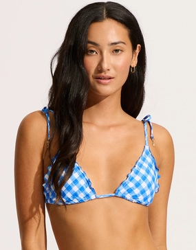 Ciao Bella Check Slide Tri Bikini Top - Azure Swim Womens - beachwear discount
