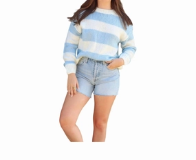 Clara Chunky Stripe Sweater In Ivory Sky Tops Womens - sheer tops clearance