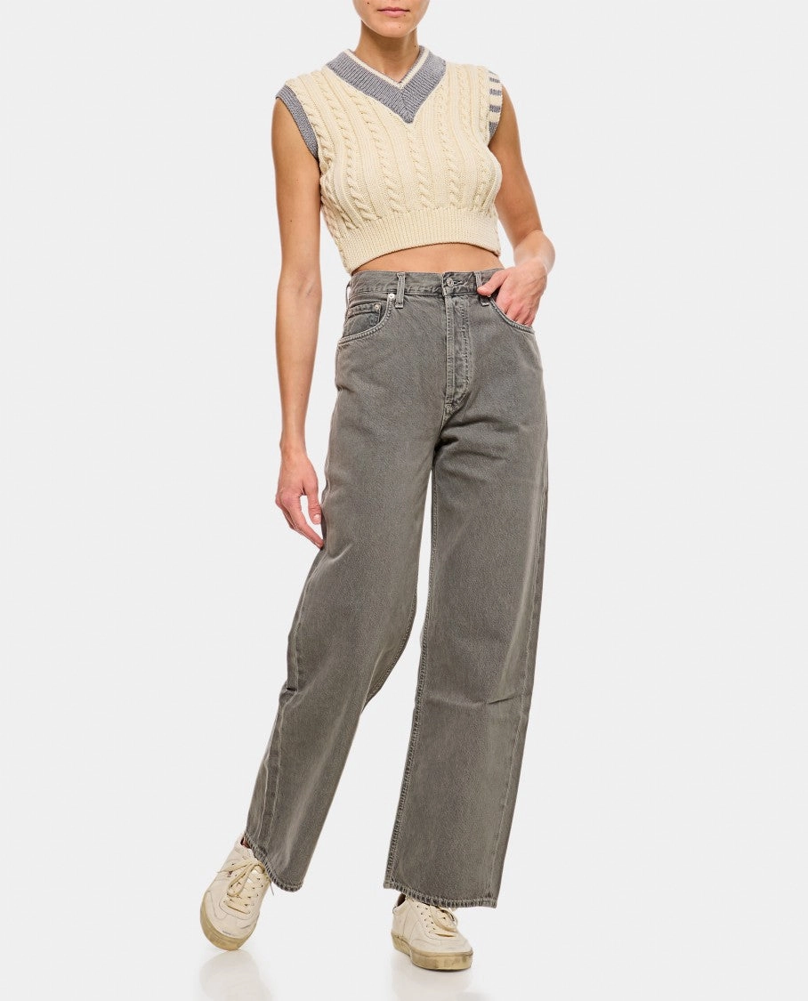Classic Baby Cable Stitch Cropped V Neck Pullover