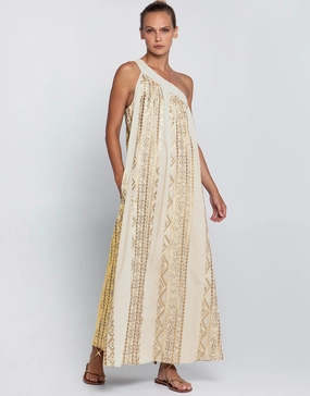 Classic Triangle Asymmetrical Maxi Dress - Natural and Gold Swim Womens - bikinis clearance