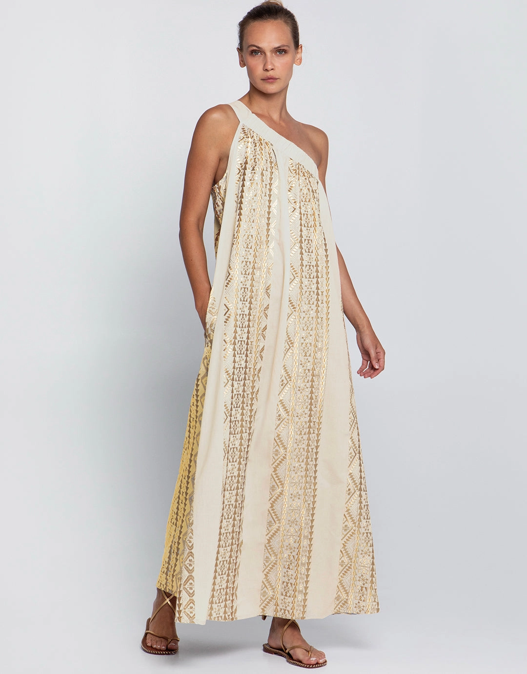 Classic Triangle Asymmetrical Maxi Dress - Natural and Gold Swim Womens - bikinis clearance