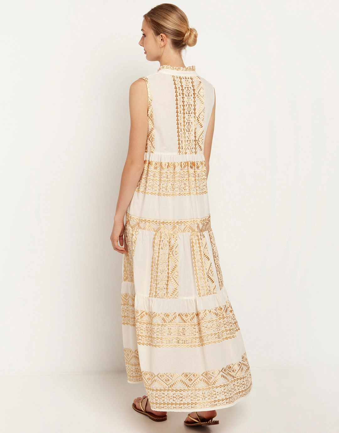 Classic Triangle Sleeveless Maxi Dress - Natural and Gold