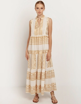 Classic Triangle Sleeveless Maxi Dress - Natural and Gold Swim Womens - bikinis clearance
