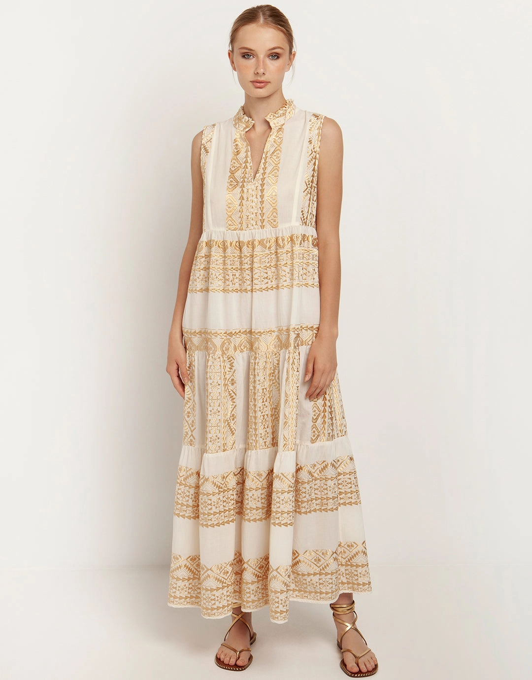 Classic Triangle Sleeveless Maxi Dress - Natural and Gold Swim Womens - bikinis clearance