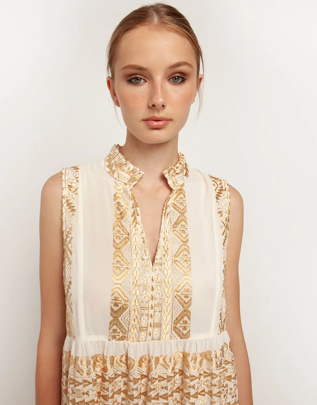 Classic Triangle Sleeveless Maxi Dress - Natural and Gold