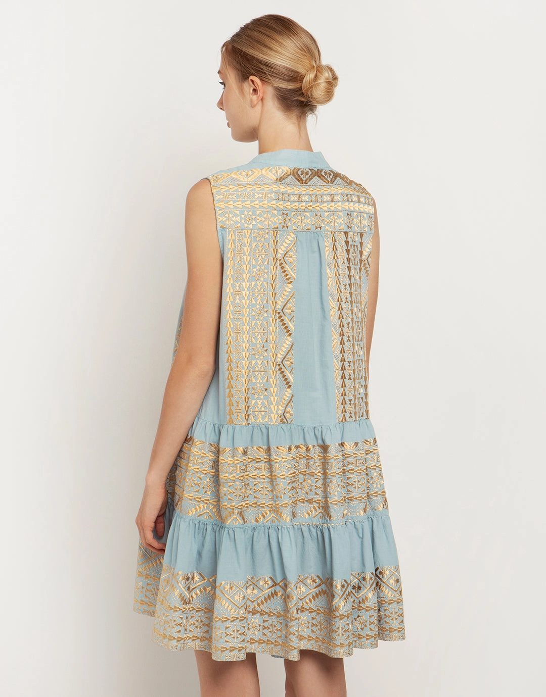 Classic Triangle Sleeveless Mini Dress - Ciel and Gold